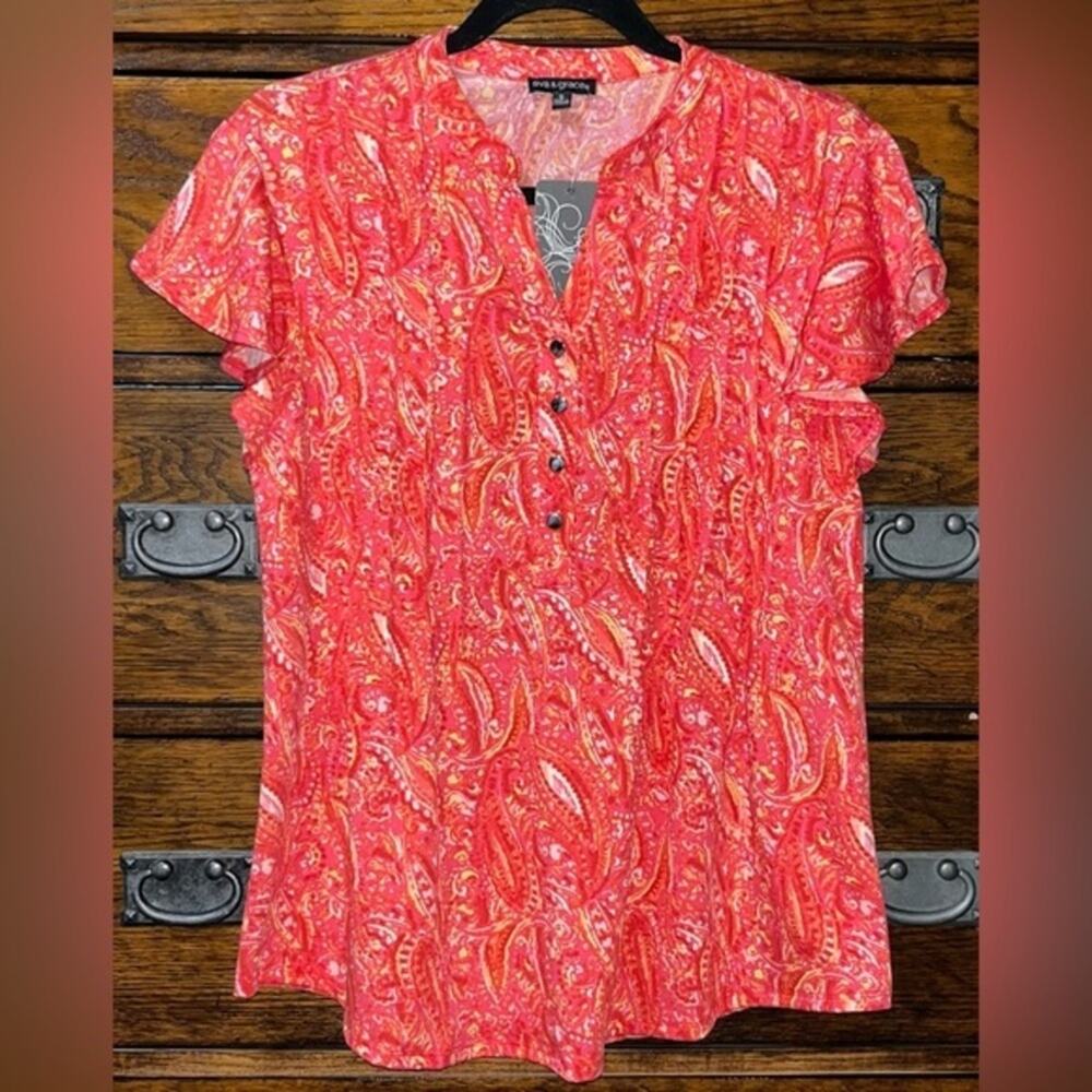 NWT Ava & Grace Women's Printed Flutter Sleeve Blouse 18” P2P